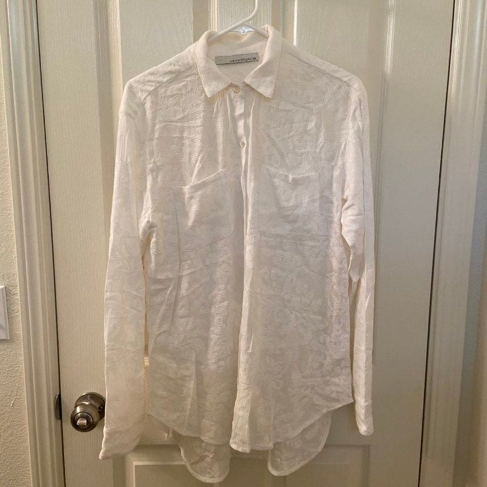 Stillwater Long Sleeve White Button Down Shirt Top Embroidered Women's Small